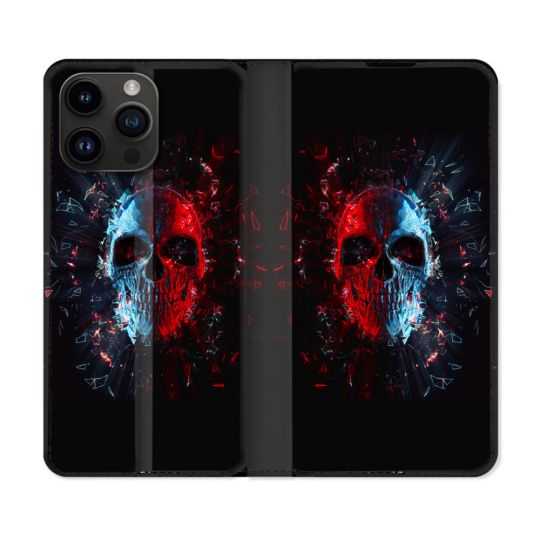 Housse Cuir Portefeuille Pour Iphone 15 Pro (6,1) Tete de Mort Deflagration