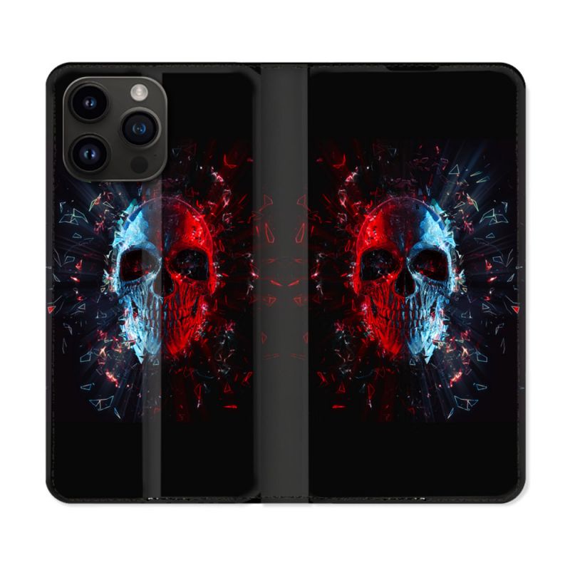 Housse Cuir Portefeuille Pour Iphone 15 Pro (6,1) Tete de Mort Deflagration