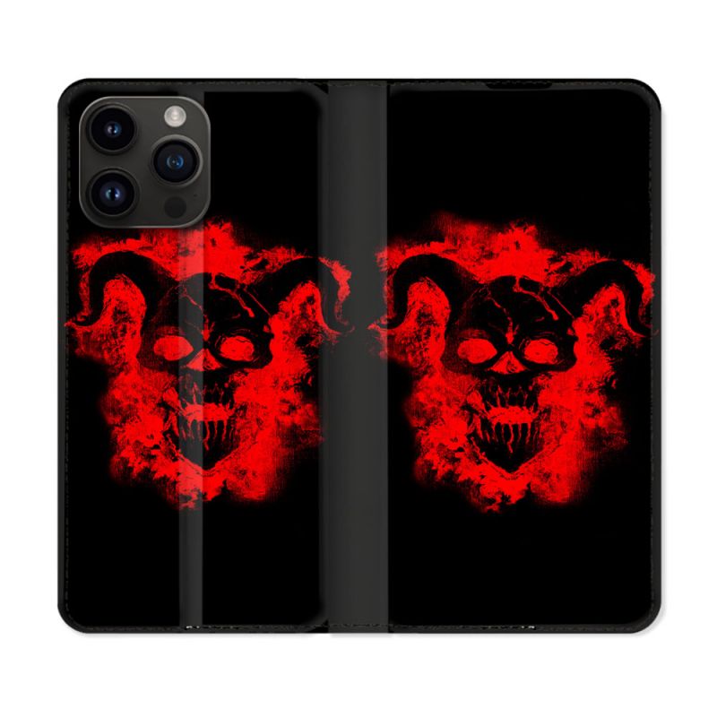 Housse Cuir Portefeuille Pour Iphone 15 Pro (6,1) Tete de Mort Diable