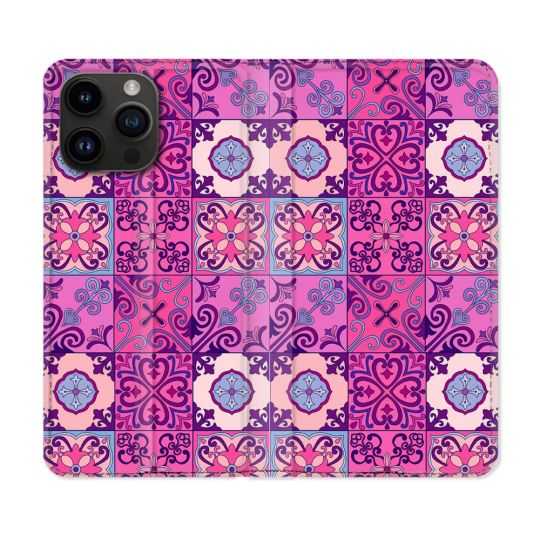 Housse Cuir Portefeuille Pour Iphone 15 Pro (6,1) Texture Carreau Ciment Violet