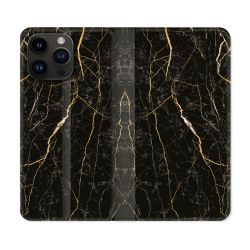Housse Cuir Portefeuille Pour Iphone 15 Pro (6,1) Texture Marbre Noir