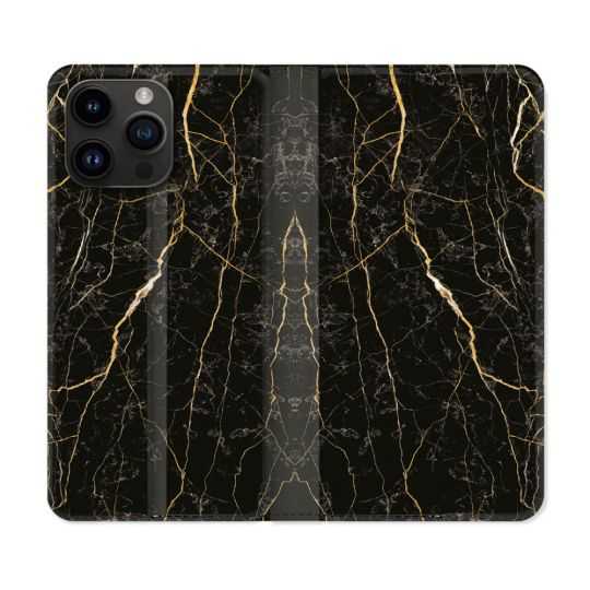 Housse Cuir Portefeuille Pour Iphone 15 Pro (6,1) Texture Marbre Noir