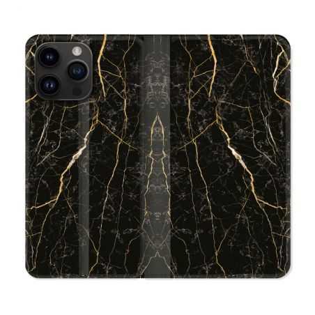Housse Cuir Portefeuille Pour Iphone 15 Pro (6,1) Texture Marbre Noir