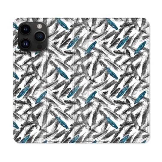 Housse Cuir Portefeuille Pour Iphone 15 Pro (6,1) Texture Plume Canard