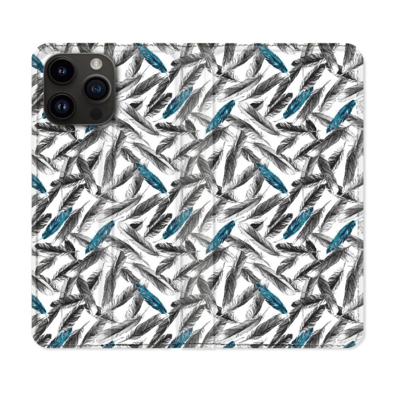 Housse Cuir Portefeuille Pour Iphone 15 Pro (6,1) Texture Plume Canard