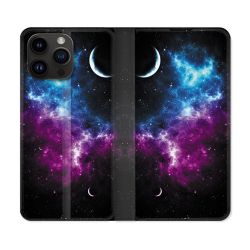 Housse Cuir Portefeuille Pour Iphone 15 Pro (6,1) Univers Bleu Violet