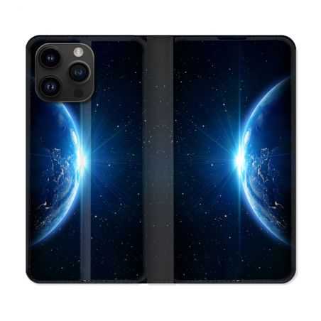 Housse Cuir Portefeuille Pour Iphone 15 Pro (6,1) Univers Planete Terre