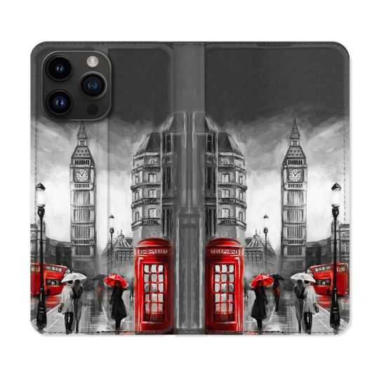 Housse Cuir Portefeuille Pour Iphone 15 Pro (6,1) Voyage Angleterre Londres Vintage