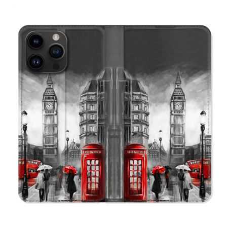 Housse Cuir Portefeuille Pour Iphone 15 Pro (6,1) Voyage Angleterre Londres Vintage