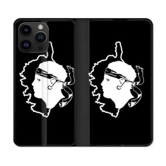 Housse Cuir Portefeuille Pour Iphone 15 Pro (6,1) Voyage Corse Noir