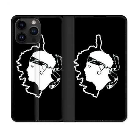 Housse Cuir Portefeuille Pour Iphone 15 Pro (6,1) Voyage Corse Noir