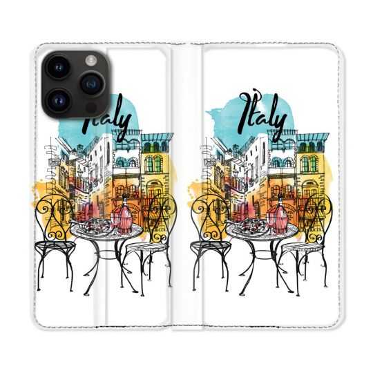 Housse Cuir Portefeuille Pour Iphone 15 Pro (6,1) Voyage Italie Vintage