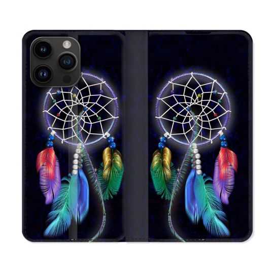 Housse Cuir Portefeuille Pour Iphone 15 Pro (6,1) Zen Attrape Reve Multicolore