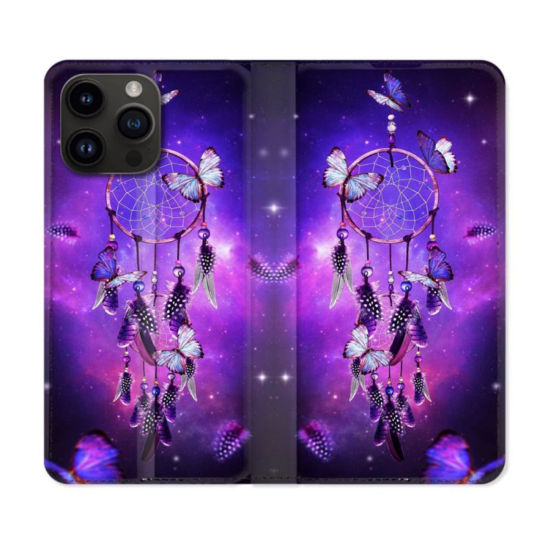 Housse Cuir Portefeuille Pour Iphone 15 Pro (6,1) Zen Attrape Reve Papillon