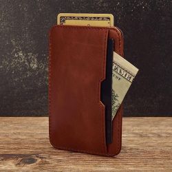 Porte carte avec protection RFID, en cuir italienne personnalisable cognac