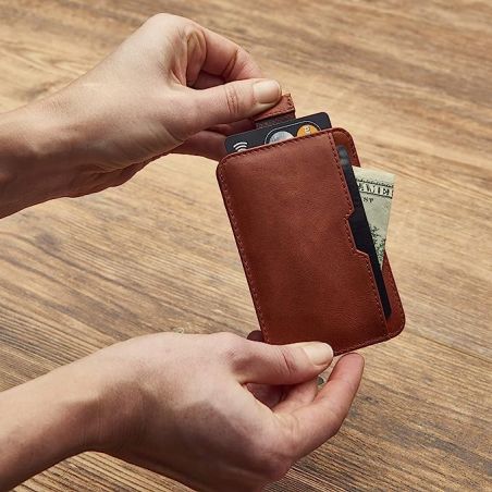 Porte carte avec protection RFID, en cuir italienne personnalisable cognac