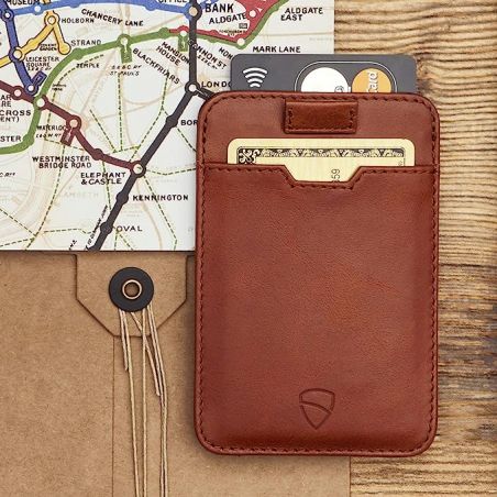 Porte carte avec protection RFID, en cuir italienne personnalisable cognac