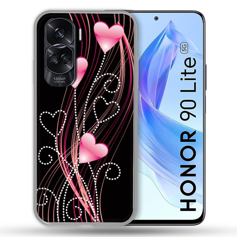Coque Renforcée Pour Honor 90 Lite 5G Amour Coeur Rose Montant sur Noir