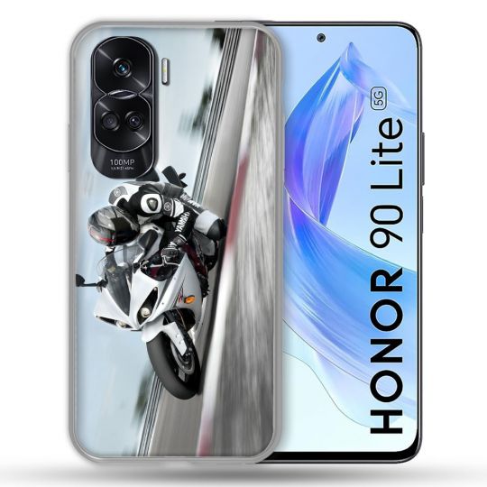 Coque Renforcée Pour Honor 90 Lite 5G Moto Course GP Blanche