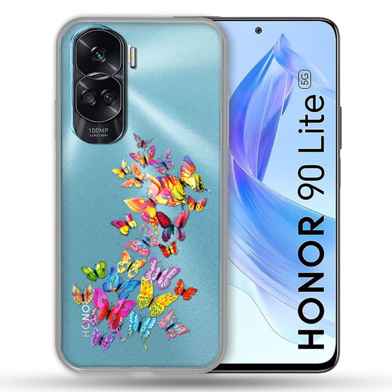 Coque Renforcée Transparente Pour Honor 90 Lite 5G Papillon Multicolore