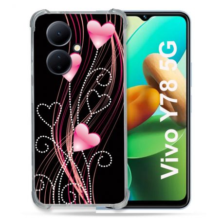 Coque Renforcée Pour Vivo V29 Lite 5G / Y78 5G Amour Coeur Rose Montant sur Noir