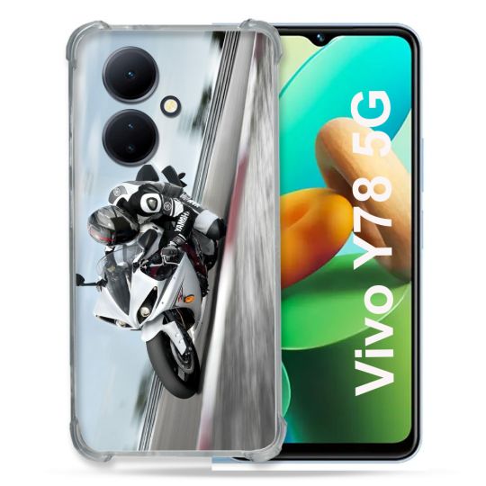 Coque Renforcée Pour Vivo V29 Lite 5G / Y78 5G Moto Course GP Blanche