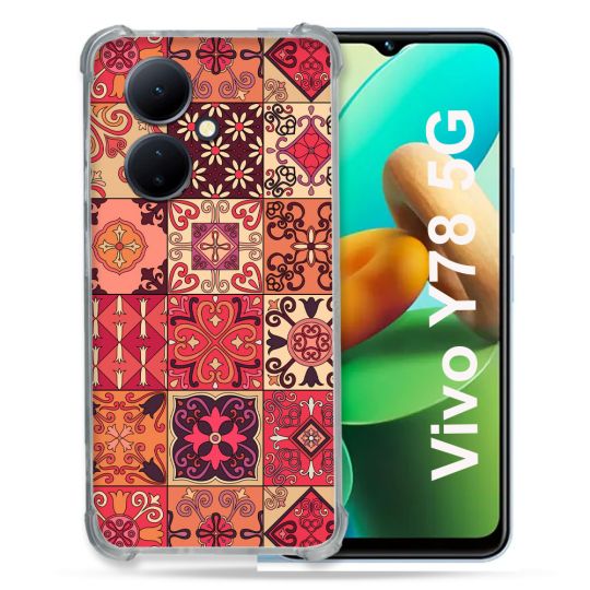 Coque Renforcée Pour Vivo V29 Lite 5G / Y78 5G Texture Carreau Ciment Rouge