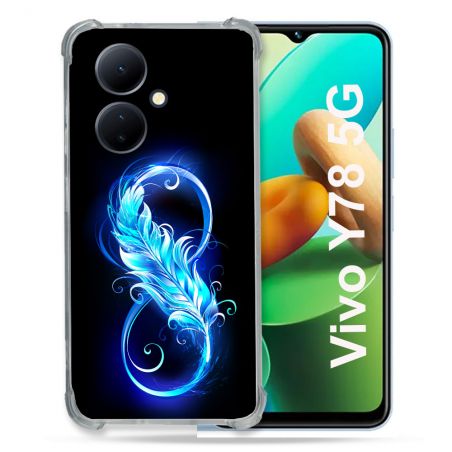 Coque Renforcée Pour Vivo V29 Lite 5G / Y78 5G Texture Plume Infini Bleu