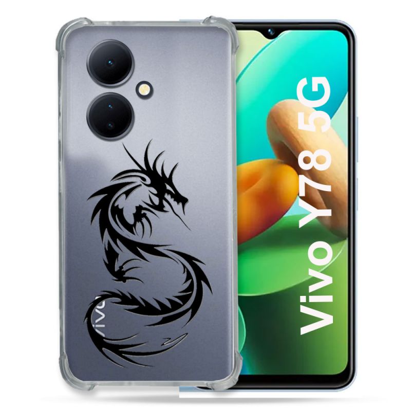 Coque Renforcée Transparente Pour Vivo V29 Lite 5G / Y78 5G Dragon Noir