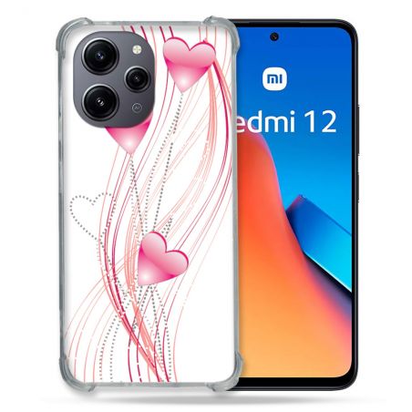Coque Renforcée En Verre Trempé Pour Xiaomi Redmi 12 5G Amour Coeur Rose Montant sur Blanc