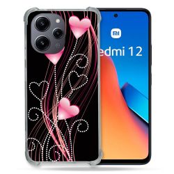 Coque Renforcée En Verre Trempé Pour Xiaomi Redmi 12 5G Amour Coeur Rose Montant sur Noir