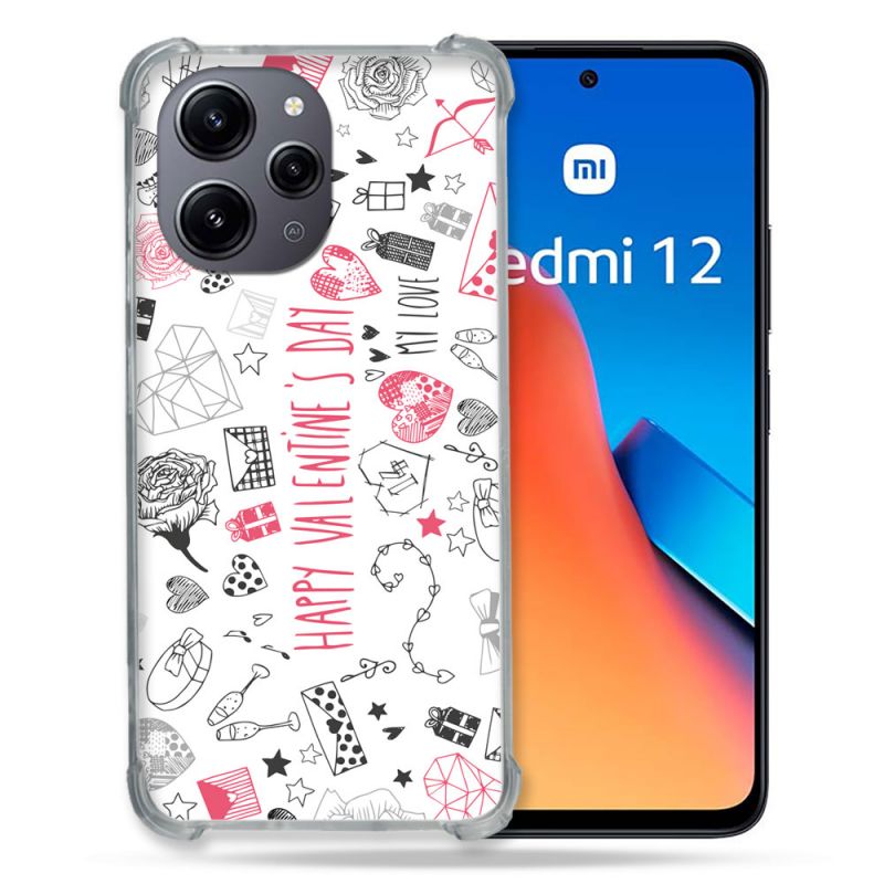 Coque Renforcée En Verre Trempé Pour Xiaomi Redmi 12 5G Amour Valentines
