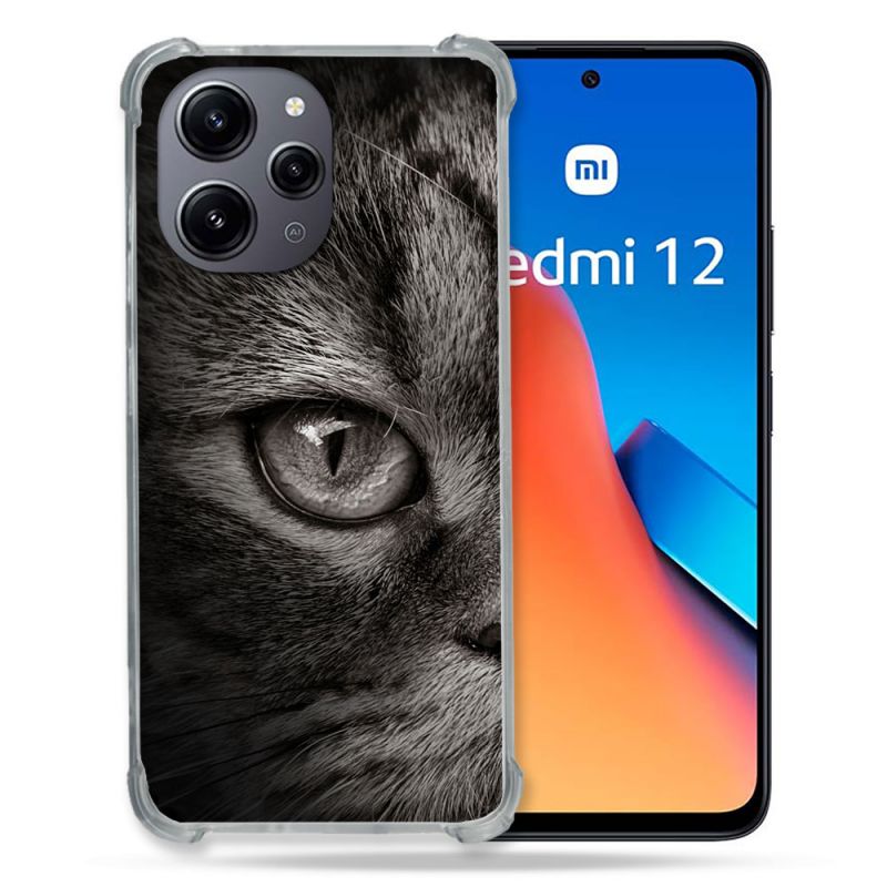 Coque Renforcée En Verre Trempé Pour Xiaomi Redmi 12 5G Animal Chat Gris