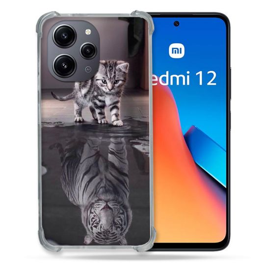 Coque Renforcée En Verre Trempé Pour Xiaomi Redmi 12 5G Animal Chat Reflet