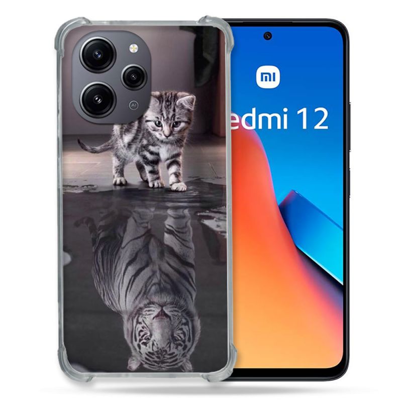 Coque Renforcée En Verre Trempé Pour Xiaomi Redmi 12 5G Animal Chat Reflet