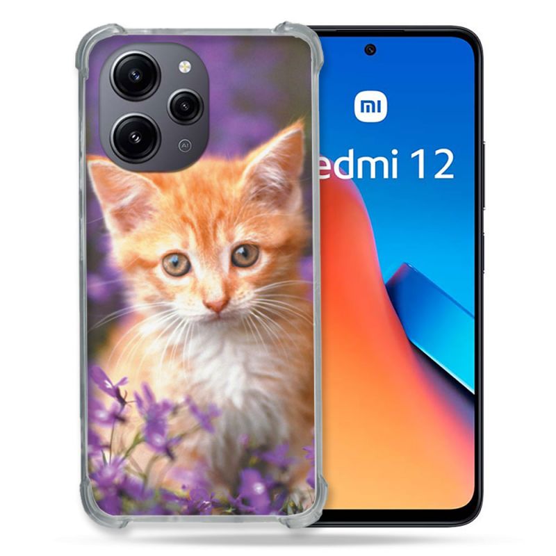 Coque Renforcée En Verre Trempé Pour Xiaomi Redmi 12 5G Animal Chat Violet