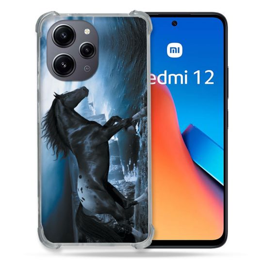 Coque Renforcée En Verre Trempé Pour Xiaomi Redmi 12 5G Animal Cheval Noir