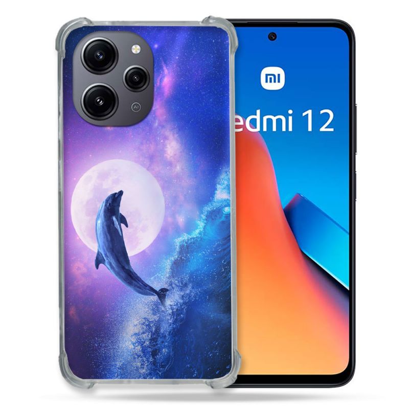 Coque Renforcée En Verre Trempé Pour Xiaomi Redmi 12 5G Animal Dauphin Vague