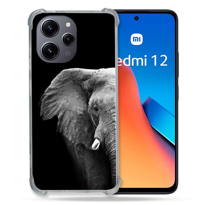 Coque Renforcée En Verre Trempé Pour Xiaomi Redmi 12 5G Animal Elephant Noir