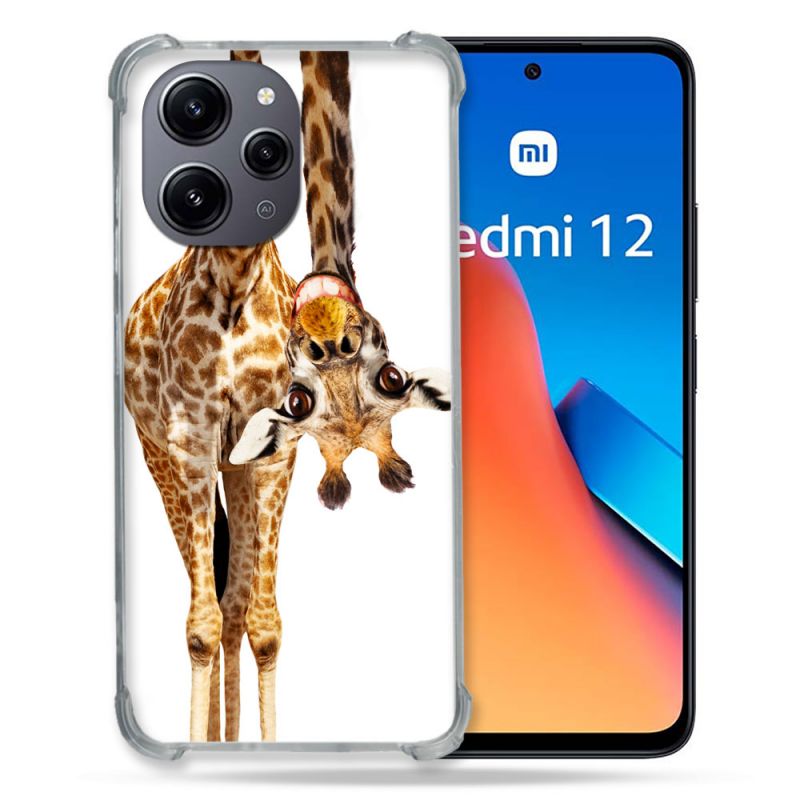 Coque Renforcée En Verre Trempé Pour Xiaomi Redmi 12 5G Animal Girafe Blanche