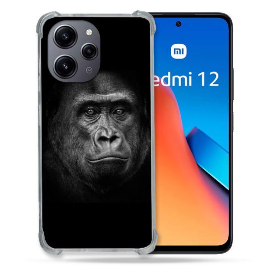 Coque Renforcée En Verre Trempé Pour Xiaomi Redmi 12 5G Animal Gorille Noir