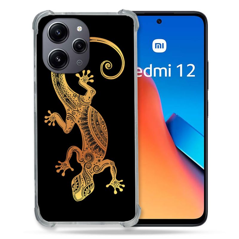 Coque Renforcée En Verre Trempé Pour Xiaomi Redmi 12 5G Animal Lezard Noir