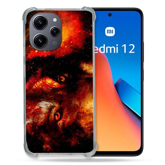 Coque Renforcée En Verre Trempé Pour Xiaomi Redmi 12 5G Animal Loup Espace
