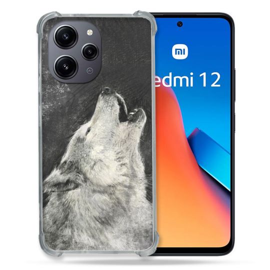 Coque Renforcée En Verre Trempé Pour Xiaomi Redmi 12 5G Animal Loup Hurlement