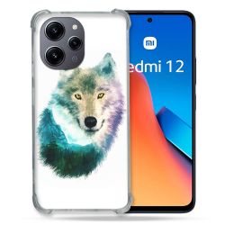 Coque Renforcée En Verre Trempé Pour Xiaomi Redmi 12 5G Animal Loup Montagne