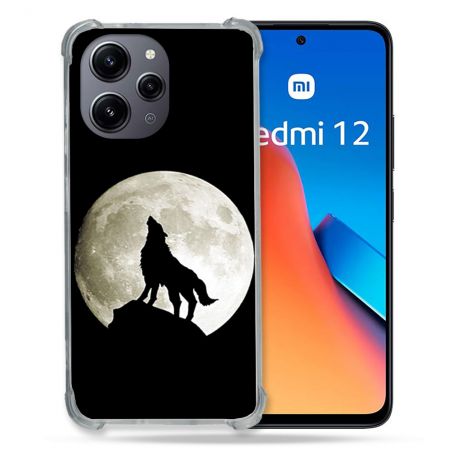 Coque Renforcée En Verre Trempé Pour Xiaomi Redmi 12 5G Animal Loup Noir