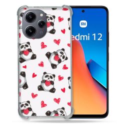 Coque Renforcée En Verre Trempé Pour Xiaomi Redmi 12 5G Animal Panda Cœur