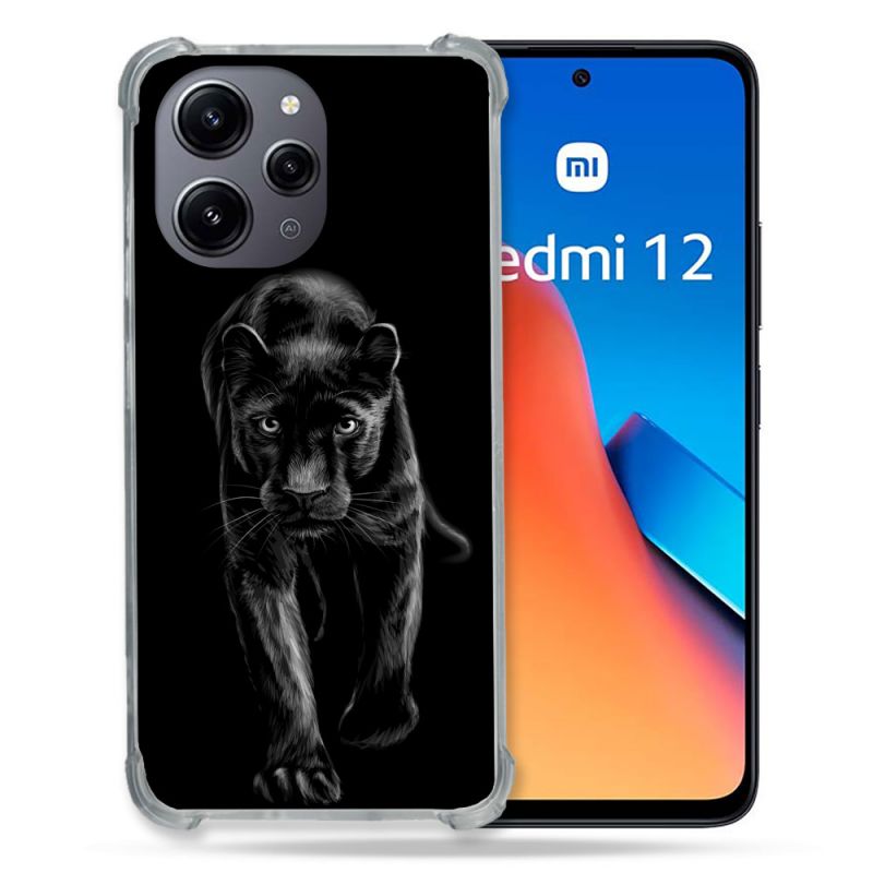 Coque Renforcée En Verre Trempé Pour Xiaomi Redmi 12 5G Animal Panthère Noire