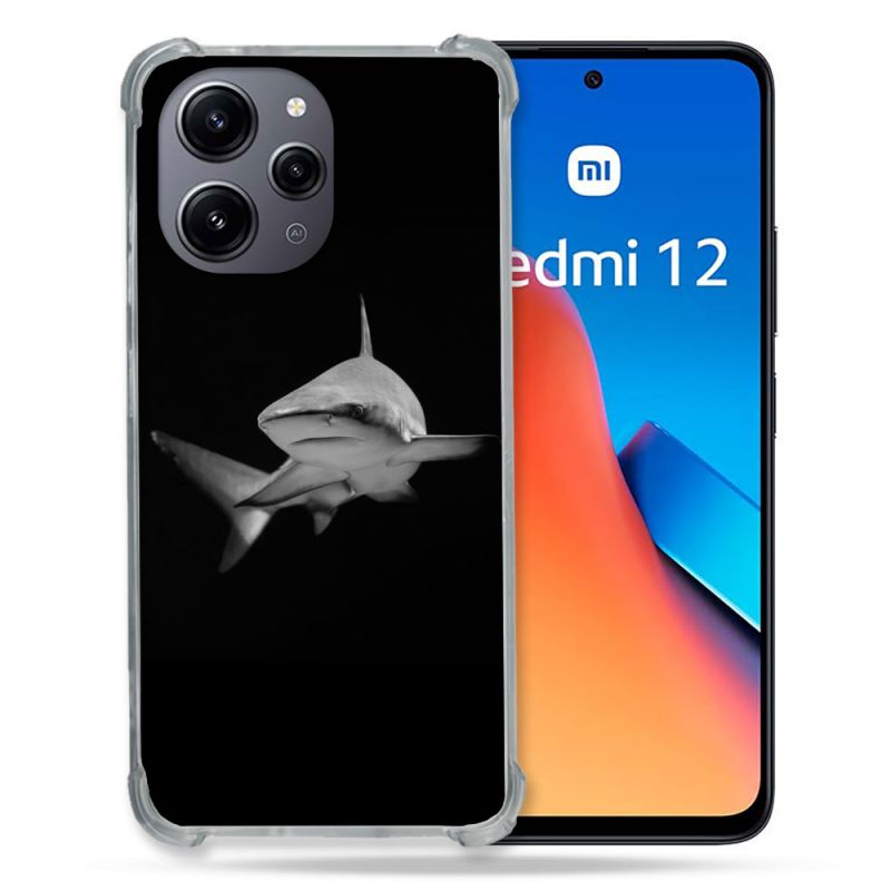 Coque Renforcée En Verre Trempé Pour Xiaomi Redmi 12 5G Animal Requin Sombre