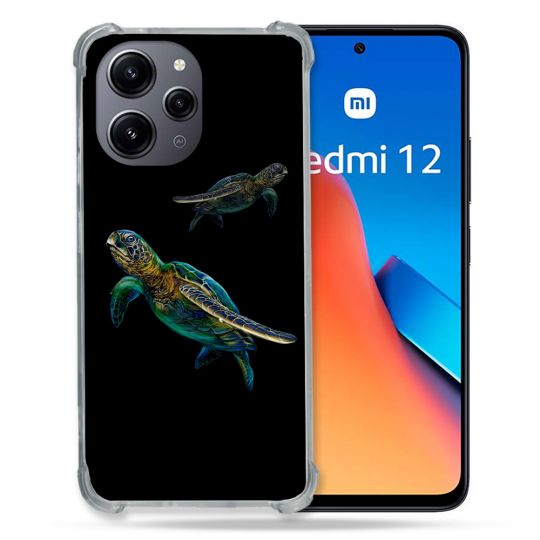 Coque Renforcée En Verre Trempé Pour Xiaomi Redmi 12 5G Animal Tortue Noire multicolore